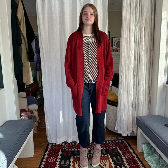 Eileen Fisher Long Red Cardigan Sweater - Picture 1 of 8
